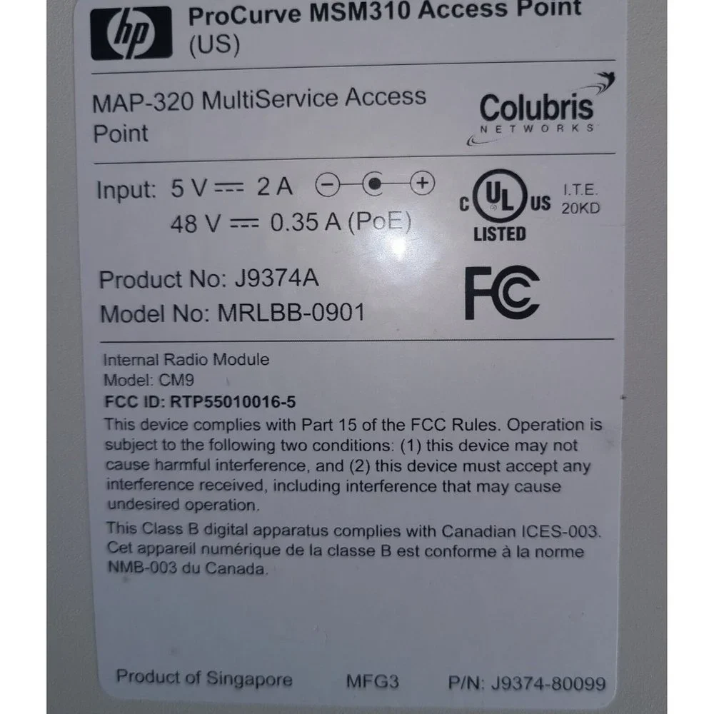 HP PROCURVE MSM310 ACCESS POINT MAP-320 MultiService J9374A, MRLBB-0901